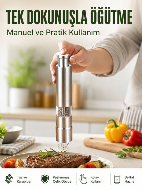 Orta Boy Kararbiber ve Tuz Öğütücü – Kolay Kullanım Şık Tasarım Yeni Nesi - ETERNA1476-4