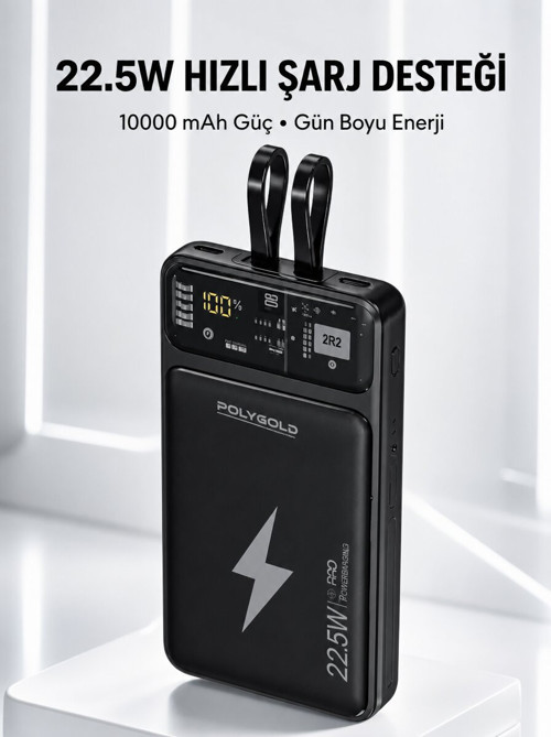 Powerbank Hızlı Şarj 10000 mAh Dahili Kablo Yeni Nesil - ETERNA9018-2698
