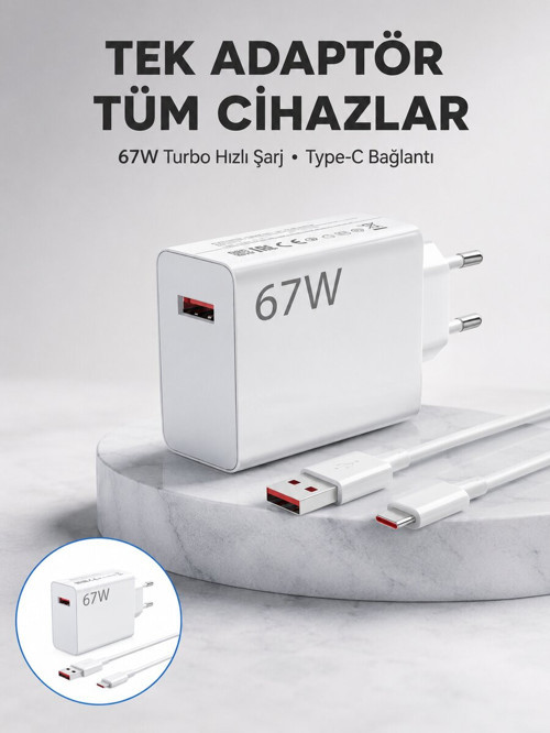 67 Watt Güvenli Hızlı Şarj Adaptörü Samsung M31 M33 M51 Uyumlu Yeni Nesil - ETERNA9175-5296