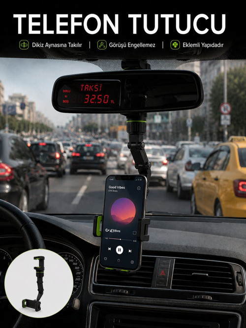 Araç İçi Telefon Standı Dikiz Aynasına Takılan Ayarlanabilir Telefon Tutucu - ETERNA2152-9832