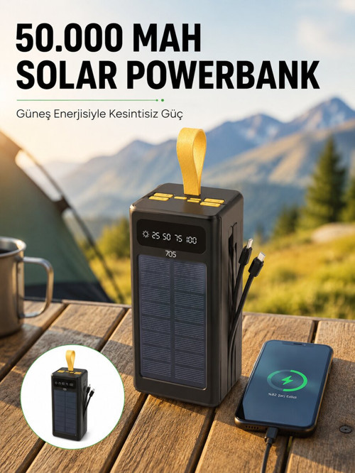 Güneş Enerjili Powerbank Dijital Göstergeli Taşınabilir Güç Kaynağı Yeni Ne - ETERNA4653-5