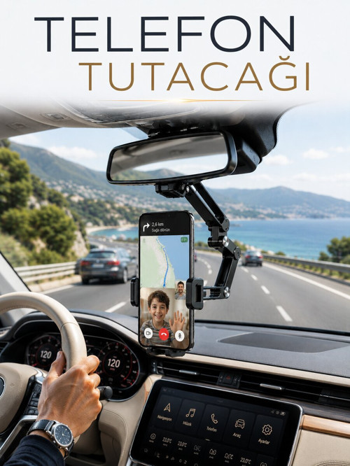 Araç İçi Dikiz Aynası Telefon Tutucu 360° Döner Ayarlanabilir Katlanabilir - ETERNA2099-5278