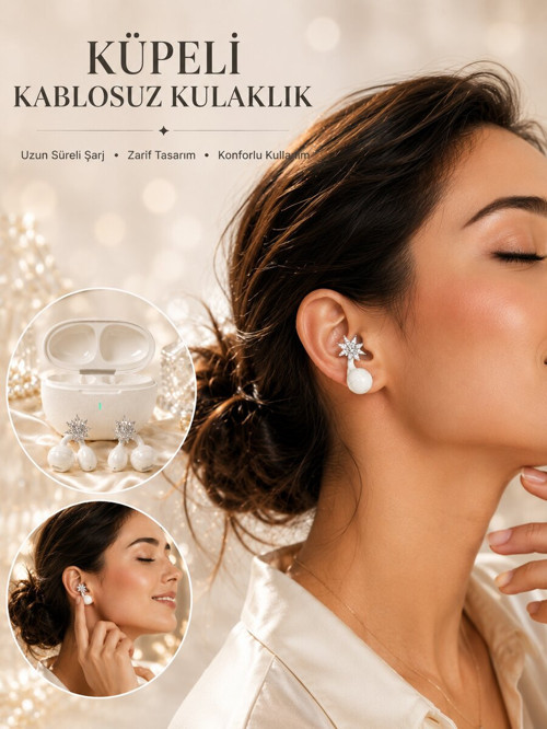 Küpeli Kablosuz Bluetooth Kulaklık Uzun Süreli Şarj Özellikli - ETERNA6702-4686