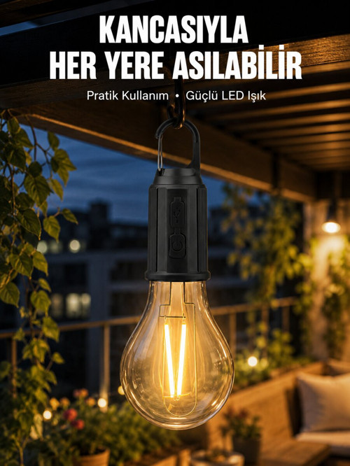 Taşınabilir Şarjlı Led Ampul Askılı Lamba Kamp Bahçe Lambası - ETERNA7476-7983