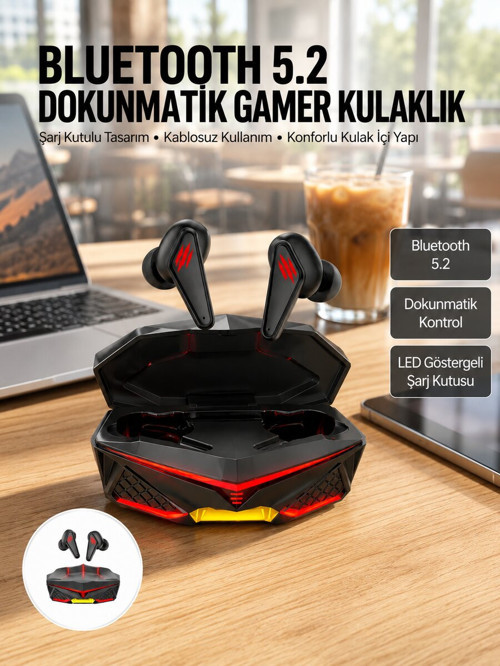 Dokunmatik Kontrol Tws Işıklı Kulakiçi Bluetooth Kulaklık Kablosuz Kulaklığı - ETERNA8669-9
