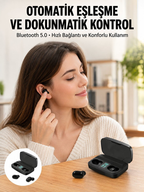 TWS Bluetooth Kulaklık 5.0 Bluetooth Bağlantılı Dokunmatik Kontrol Özelliği Ye - ETERNA8838-1