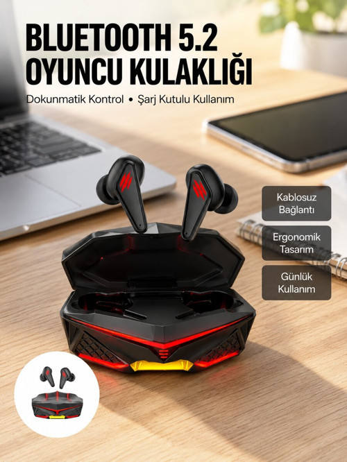 Profesyonel TWS Işıklı Kablosuz Bluetooth Kulaklık Kulaklığı Yeni Nesil - ETERNA1149-1077
