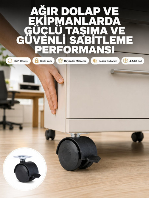 Kilitli Mobilya Tekerleği 6 cm 4’lü Kolay Kurulum - ETERNA4400-8166