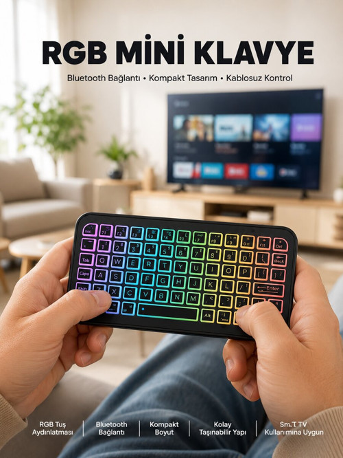 Kompakt Siyah RGB Işıklı Bluetooth Mini Klavye - ETERNA6445-4046