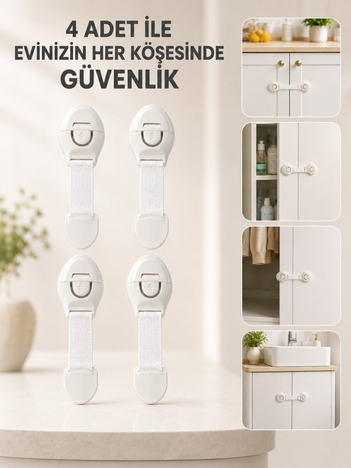 4 Adet Çok Amaçlı Çocuk Güvenlik Kilidi Dolap Çekmece ve Gardırop İçin - ETERNA5197-1185