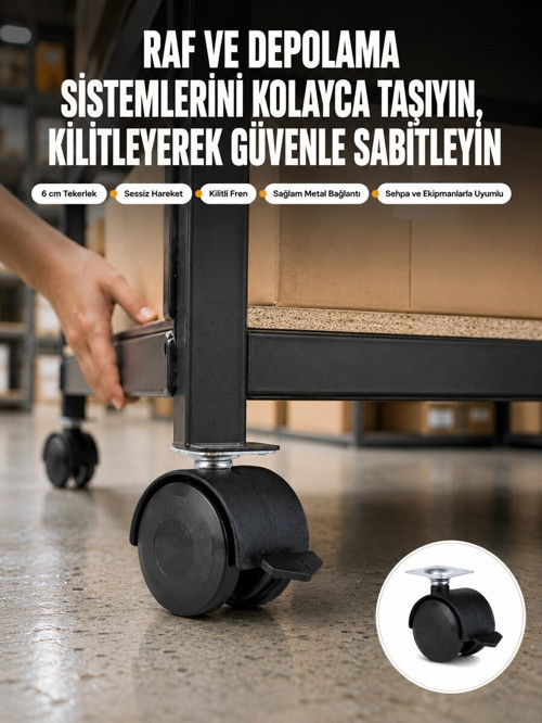 6 cm Kilitli Tekerlek Ayak 4 Adet Sehpa ve Ekipman Uyumlu - ETERNA5000-8438