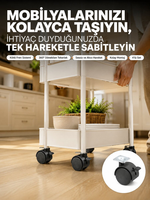 4’lü Kilitli Tekerlek Ayak 4 cm Sessiz ve Dayanıklı - ETERNA7295-8898