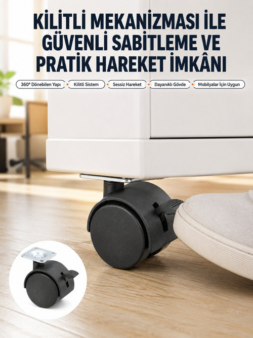 Kilitli Mini Tekerlek Ayak 4 cm 4’lü Set - ETERNA8001-9453