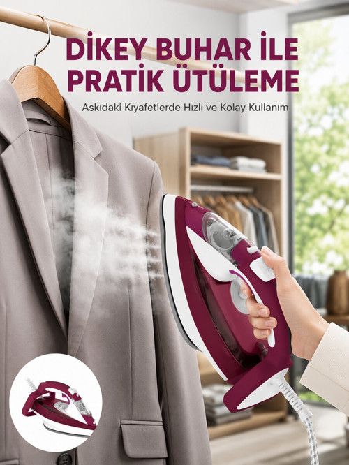 Yeni Nesil Kırmızı Buharlı Ütü 2200 Watt Seramik Tabanlı Yüksek Buhar Gücü - ETERNA6035-9