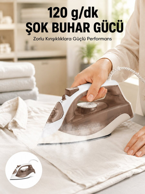Seramik Tabanlı Buharlı Ütü 2200W Dikey Ütüleme 300ml Kahverengi - ETERNA7193-5942