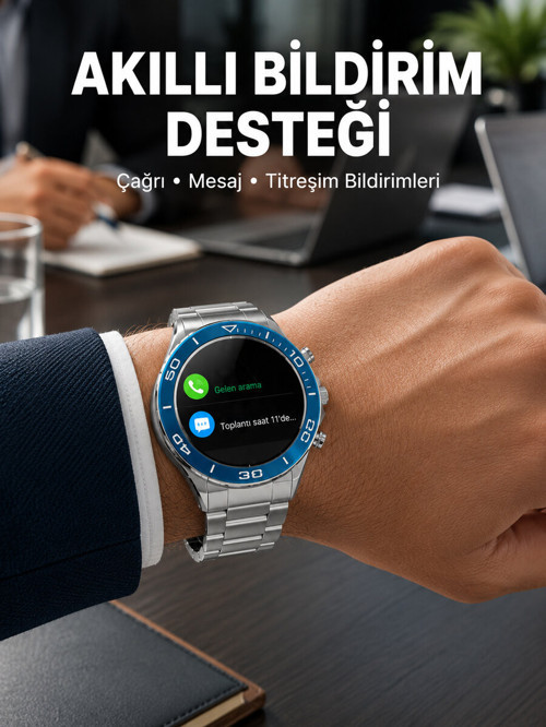 Akıllı Saat Çelik Kordonlu Amoled Ekran Android ve İOS Uyumlu Çağrı Cevaplaya - ETERNA5916-5