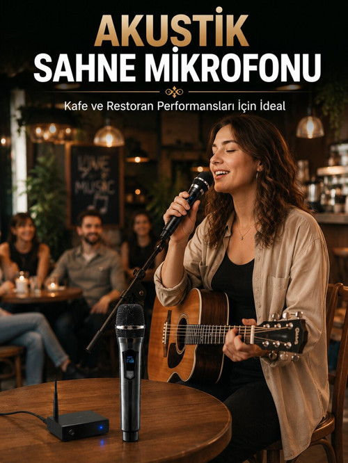 Çift Kablosuz El Mikrofonu Net Ses Kalitesi ve Dijital Gösterge - ETERNA5640-8502