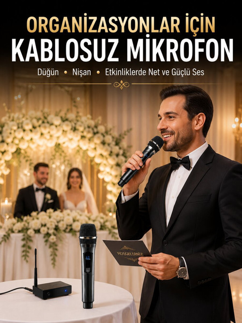 Yeni Nesil Kablosuz El Mikrofonu Seti Dijital Ekranlı Çift Mikrofonlu - ETERNA1867-4310