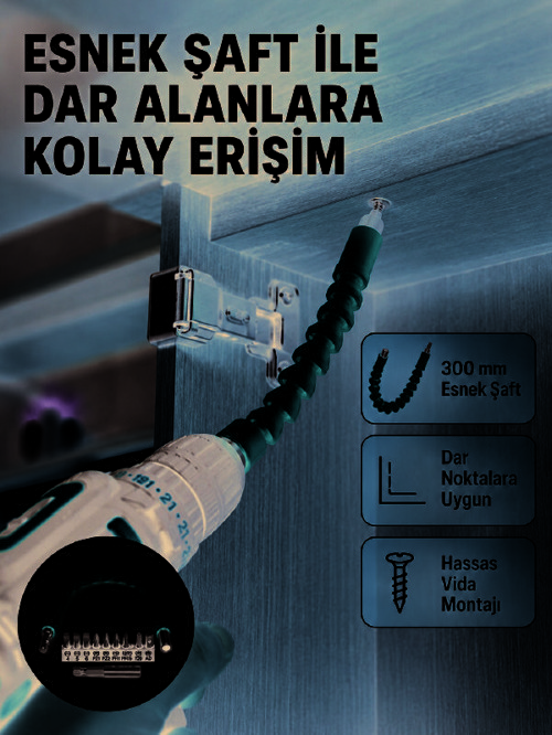 12 Parça Esnek Bits Uç Seti 300 mm Esnek Şaftlı Tornavida Uç Seti - ETERNA9430-8896