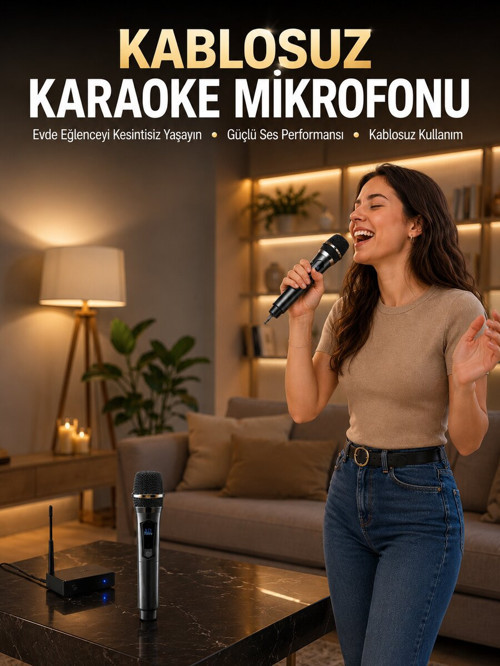 Profesyonel Kablosuz Mikrofon Seti Çift Mikrofonlu - ETERNA4677-4976