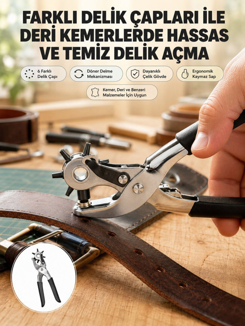 Deri Delme Pensesi 6 Uçlu Ayarlanabilir Kemer Delme Aleti Profesyonel Kullanım - ETERNA6073-6317