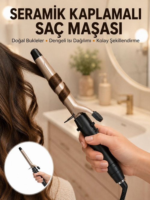 25 mm Seramik Saç Maşası Kalın Bukle ve Hacimli Dalga İçin Yeni Nesil - ETERNA7949-3225