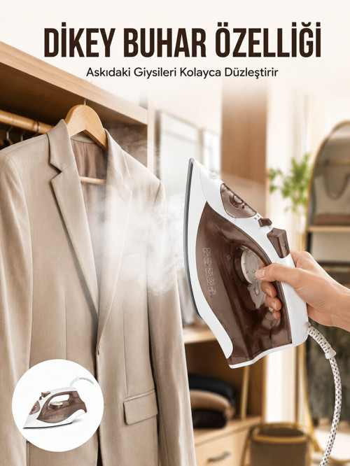 Kahverengi Buharlı Ütü 2200W Sürekli Buhar 120 g Şok Buhar - ETERNA5454-3615