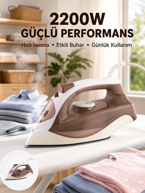 Buharlı Ütü 2200W Kireç Önleyici Self Clean Damlatmaz Kahverengi - ETERNA9685-7653