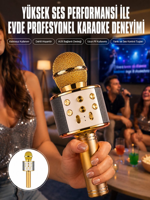 Karaoke Mikrofon Dahili Hoparlörlü Sd-usb-aux Girişli Bluetooth Hoparlör - ETERNA9697-9153