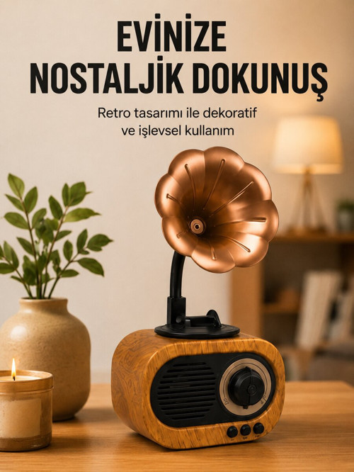 Retro Tasarımlı Mini Bluetooth Hoparlör ve FM Radyo Çoklu Medya Yeni Nesil - ETERNA2534-3782