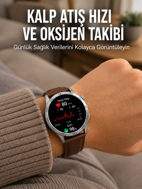 Metal Deri ve Silikon Kordonlu Çok Fonksiyonlu Akıllı Saat - ETERNA8604-3506