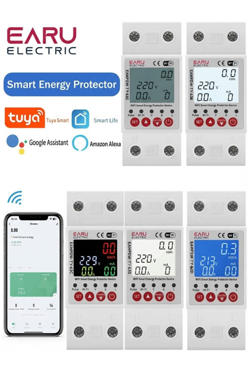 EARU EAMPDW-TY-63 230V Tuya WiFi Akıllı Toprak Kaçağı Devre Koruyucu