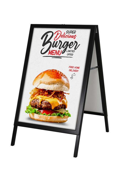 A Pano Kaldırım Reklam Panosu Ayaklı Poster Pano Çift Taraflı B1 (70X100) Siyah