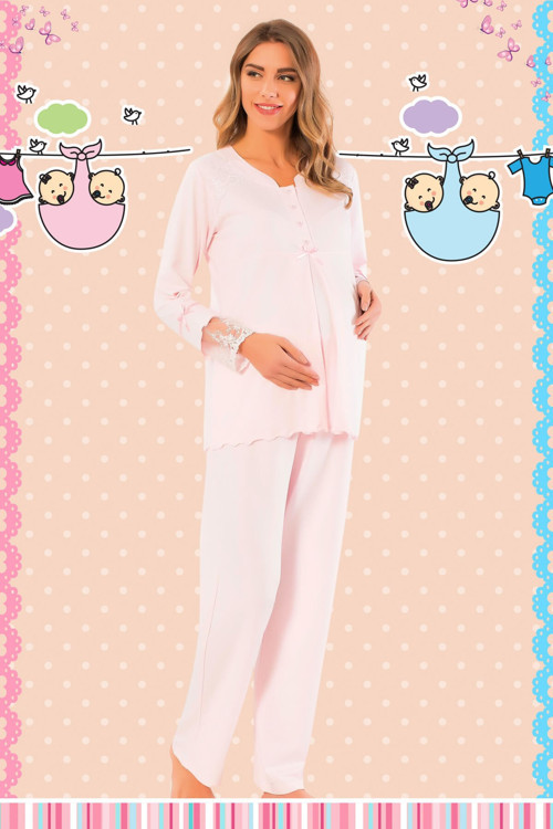 Kadın Pamuklu Dantelli Hamile Pijama Takım 1811 .