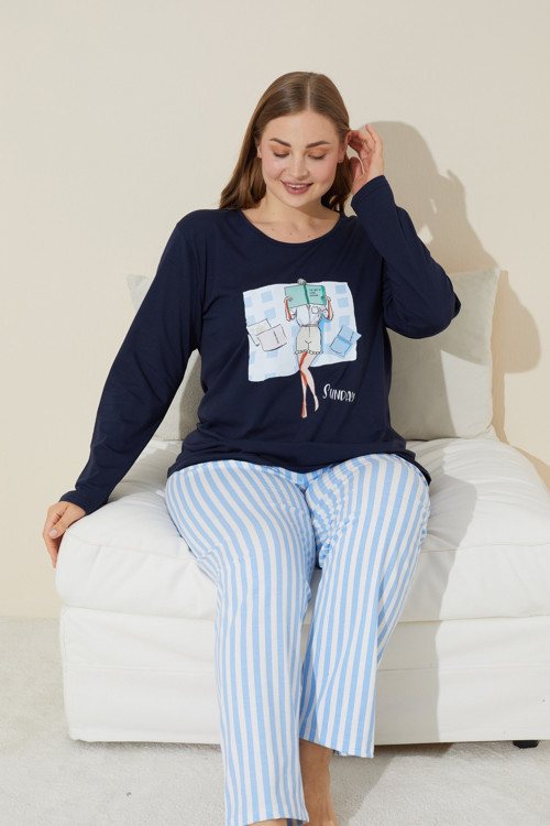 Pamuklu Curve Büyük Beden Battal Boy Örme Pijama Takım 24240639