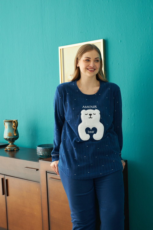 Alt-Üst Polar Nakışlı Curve Büyük Beden Battal Pijama Takım