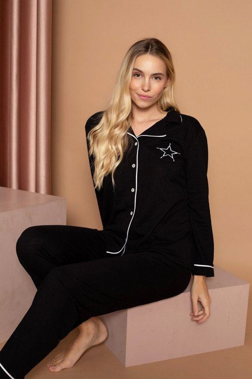Lacoste Kumaş Düğmeli Biyeli Pijama Takım