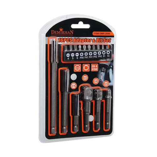 16Pcs Adapter & Bits Uç