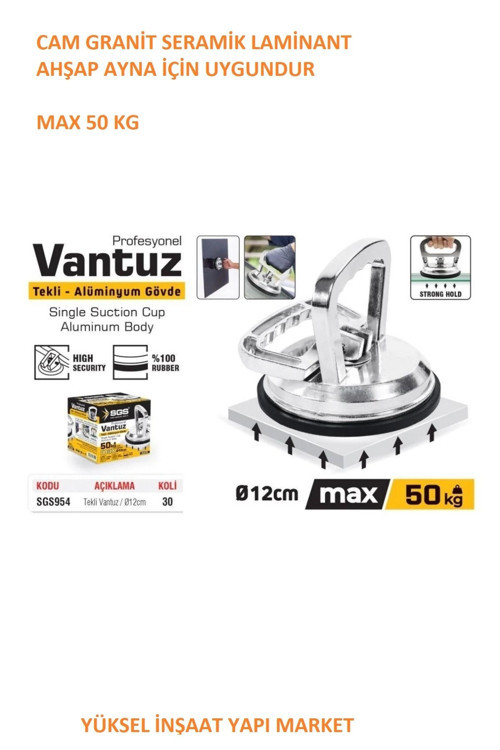954 Profesyonel Tekli Alüminyum Seramik Cam Vantuzu Max 50 Kg
