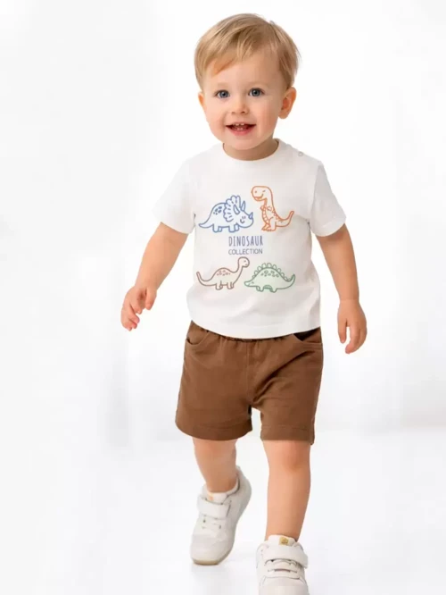6/24 Ay Dino Baskılı Basic Bebek Takımı - Alerjik, Pamuklu ve Güvenli