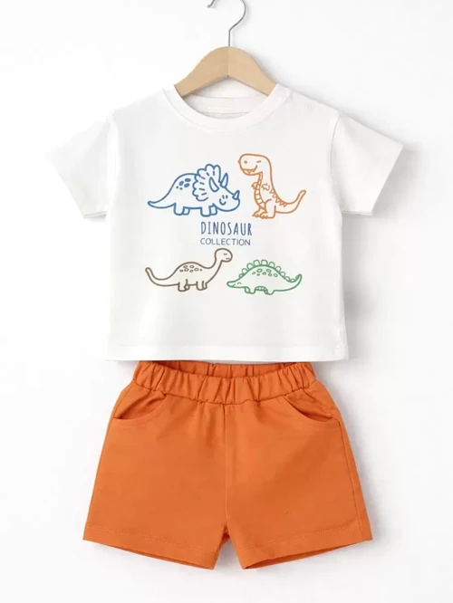 6/24 Ay Dino Baskılı Basic Bebek Takımı - Antialerjik Kumaş ve ÇİMA Dikişli Güvenli Moda