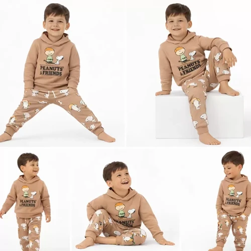 2-5 Yaş Kapşonlu Baskılı 2 Li Çocuk Takımı - Pamuklu, Antialerjik ve Güvenli Modeller