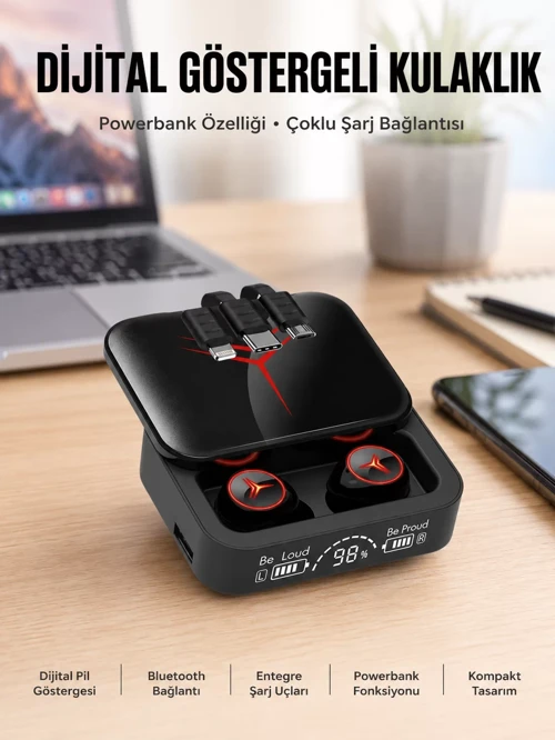 Kablosuz Bluetooth Kulaklık – IPX6 Su Geçirmez, Dokunmatik Kontrol, 4-5 Saat Pil, Hızlı Şarj Kutulu