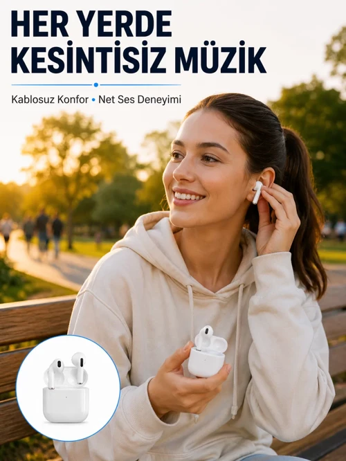 Bluetooth Kulaklık Beyaz – Kablosuz Dokunmatik Kontrol, 24 Saat Pil Ömrü, Cihaz İsmi Değiştirme