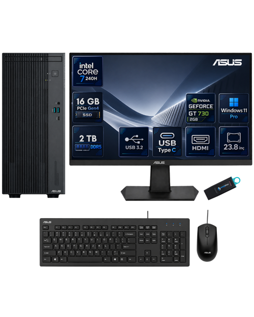ExpertCenter P500MV Core 7 240H 16 GB DDR5 2 TB SSD GT 730 Ekran Kartı Windows 11 Pro Masaüstü Bilgisayar + 23,8 İn