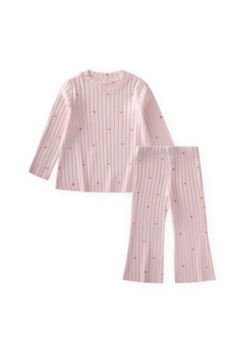 Desenli Fitilli Pijama Takımı 1-7 Yaş Pudra Pembe