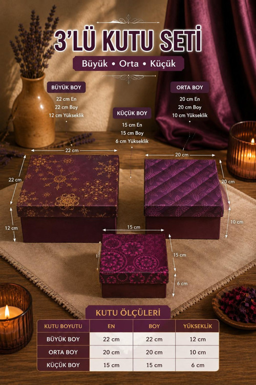 Hediyelik 3 'lü Dekoratif Kutu Lalezar Model Premium Paketleme Kutusu