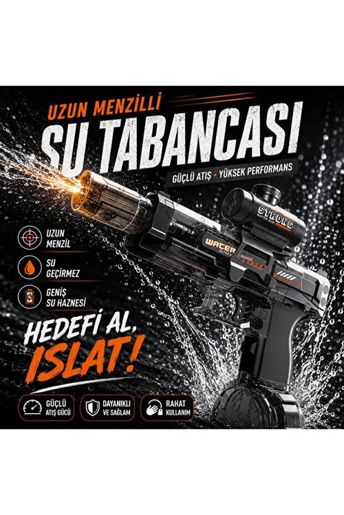 Şarjlı Otomatik Su Tabancası Oyuncak Gerçekçi Geri Tepme Efektli Geniş Su Hazneli Uzun Menzilli Elektrikli Su Silahı
