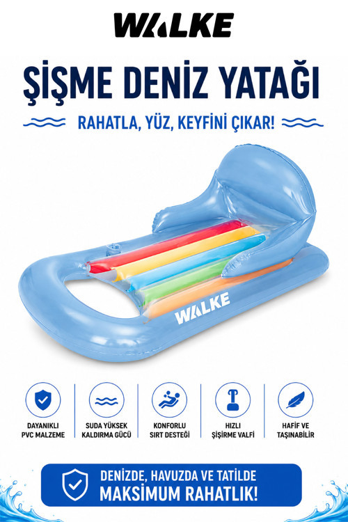 Aqua Lounge Mavi Şişme Deniz Yatağı Sırt Destekli Havuz ve Deniz Şezlongu 13102 Mavi