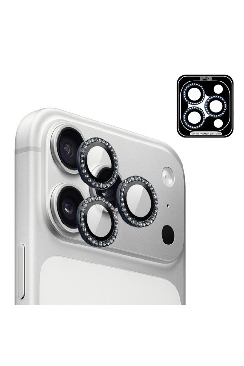 iPhone 17 Pro / iPhone 17 Pro Max için ProLENS Kamera Lens Koruyucu Elmas Taş Çerçeveli, Kırılmaz Cam